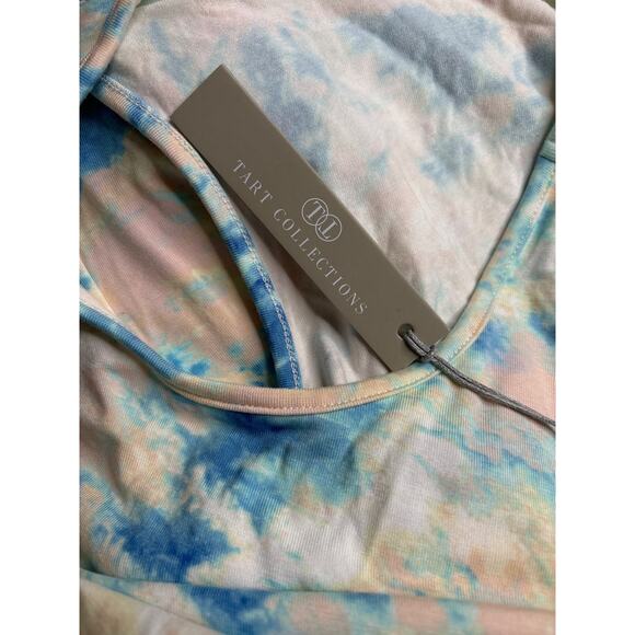 Tart NWT Tie Dye Knot Front Maxi Dress Sz M White Blue Rayon Stretch Sleeveless - Picture 6 of 11
